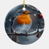 Kleiner Rotwein, der im Winter auf einem Ast sitzt Keramik Ornament (Hinten)