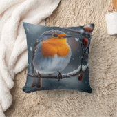 Kleiner Rotwein, der im Winter auf einem Ast sitzt Kissen (Decke)