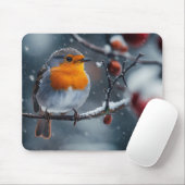 Kleiner Rotwein, der im Winter auf einem Ast sitzt Mousepad (Mit Mouse)