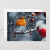 Kleiner Rotwein, der im Winter auf einem Ast sitzt Postkarte (Vorne/Hinten)