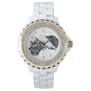 Kleiner ruhender Scottie Engel Armbanduhr
