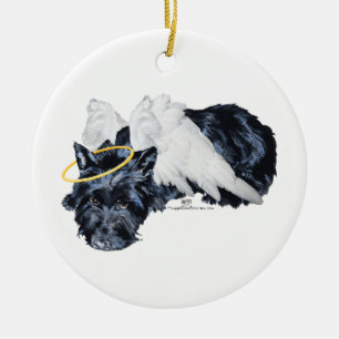 Kleiner ruhender Scottie Engel Keramikornament