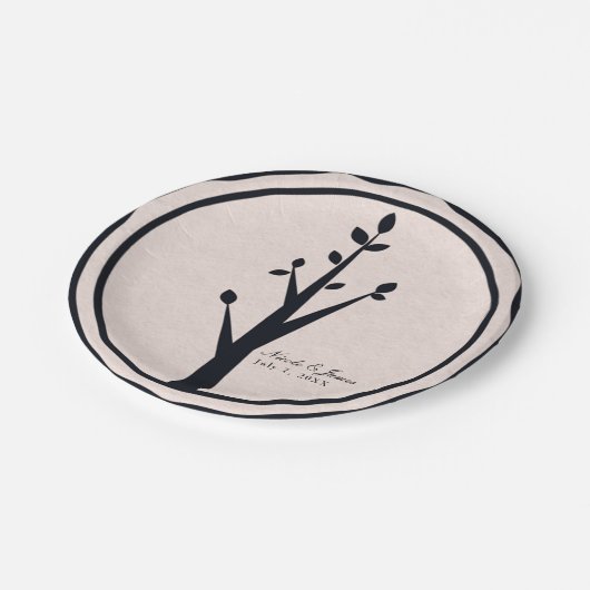 Kleiner rustikaler Baum Natur Hochzeitlicher Empfa Pappteller (Schrägansicht)