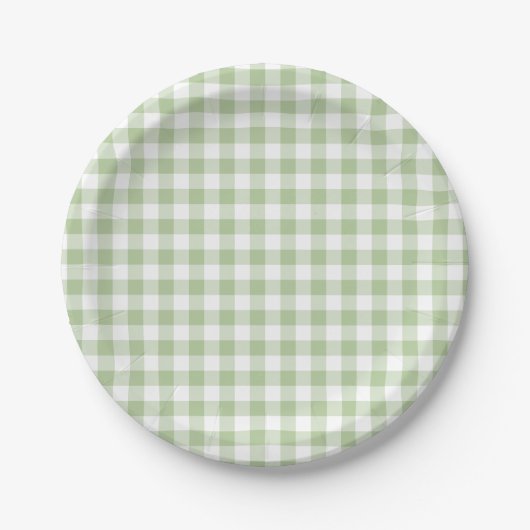 Kleiner Salbei und weißes Gingham Pappteller (Vorderseite)