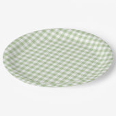 Kleiner Salbei und weißes Gingham Pappteller (Schrägansicht)