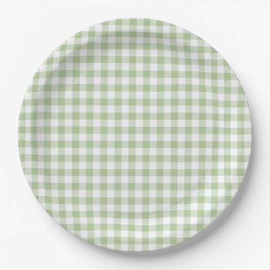 Kleiner Salbei und weißes Gingham Pappteller (Vorderseite)