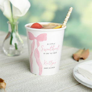 Kleiner Schatz Elegante Rosa Schleife Baby Shower Pappbecher