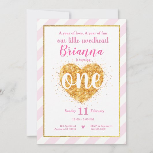 Kleiner Schatz-Valentinsgruß-erster Geburtstag Einladung (Vorderseite)