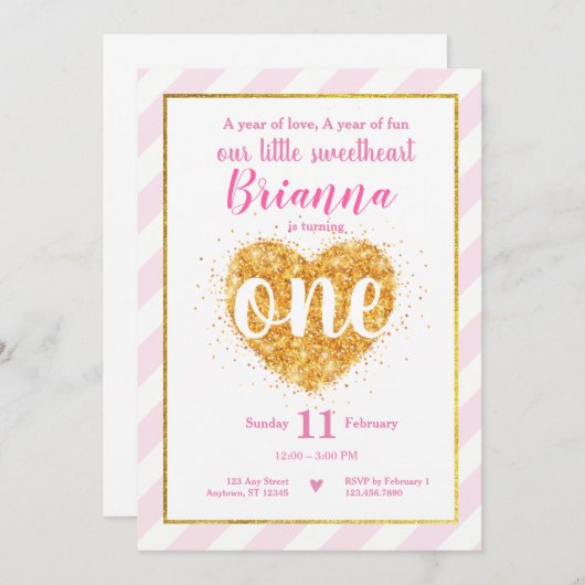 Kleiner Schatz-Valentinsgruß-erster Geburtstag Einladung (Vorne/Hinten)