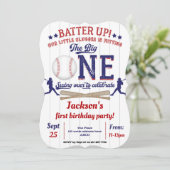 Kleiner Schläger, Baseball, Junge, erster Geburtst Einladung (Stehend Vorderseite)