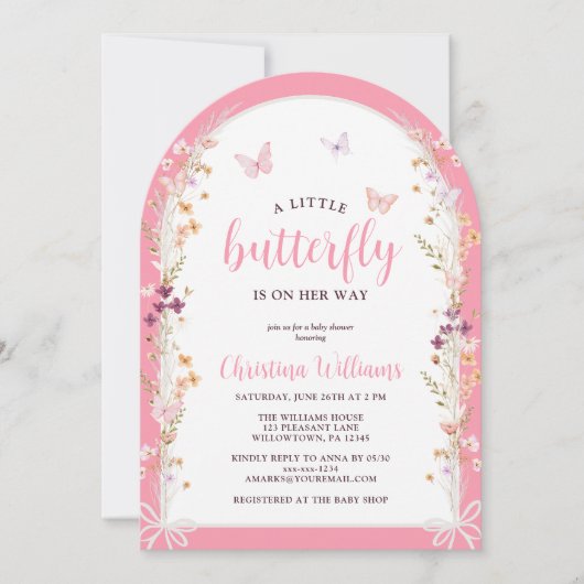 Kleiner Schmetterling auf dem Weg Girl Baby Dusche Einladung (Vorderseite)