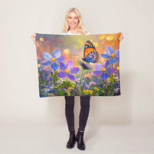 Kleiner Schmetterling auf Wildblumen bei Sonnenauf Fleecedecke