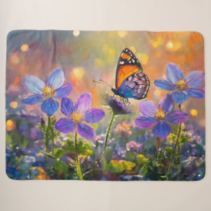 Kleiner Schmetterling auf Wildblumen bei Sonnenauf Sherpadecke