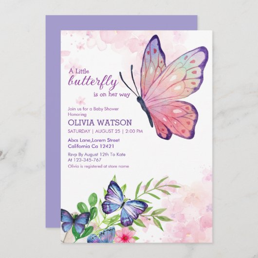 Kleiner Schmetterling ist auf ihrem Weg Blue Baby Einladung (Vorne/Hinten)