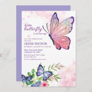 Kleiner Schmetterling ist auf ihrem Weg Blue Baby Einladung