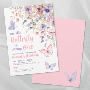 Kleiner Schmetterling Pink Mädchen 1. Geburtstagsf Einladung