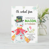 Kleiner Schneemann-Geburtstagsfeier Einladung (Stehend Vorderseite)