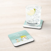 Kleiner Schneemann und Hund in Weihnachten Winters Getränkeuntersetzer (Rechte Seite)