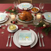 Kleiner Schneemann und Hund in Weihnachten Winters Serviette