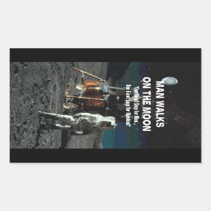 Kleiner Schritt für Mann auf Mond-riesigem Sprung Rechteckiger Aufkleber