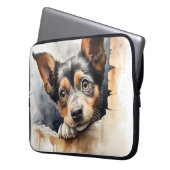 KLEINER SCHWARZ- UND TAN-PUPPENHUNDE ÜBER DEM ZENT LAPTOPSCHUTZHÜLLE (Vorderseite Links)