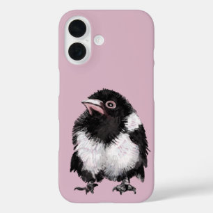 Kleiner schwarz-weißer magpie-rosa Hintergrund iPhone 16 Hülle