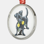 Kleiner Schwarzer Dog Tucker Silbernes Ornament (Links)