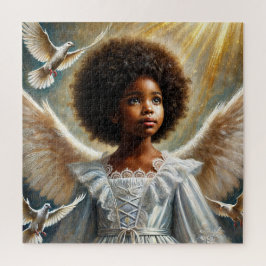 Kleiner schwarzer Girl-Engel mit Afro Puzzle