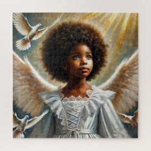 Kleiner schwarzer Girl-Engel mit Afro Puzzle