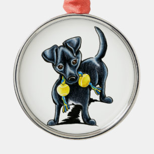 Kleiner schwarzer Hund Tucker Silbernes Ornament