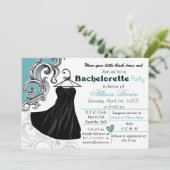 Kleiner schwarzer Kleid Junggeselinnen-Abschied ei Einladung (Stehend Vorderseite)