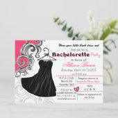 Kleiner schwarzer Kleid Junggeselinnen-Abschied ei Einladung (Stehend Vorderseite)