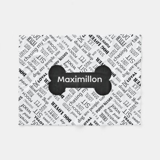 KLEINER schwarzer Knochen mit dem Namen auf Weiß Fleecedecke (Vorderseite (Horizontal))
