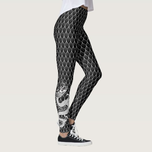 Kleiner Schwarzweiss-Drache Leggings (Rechts)