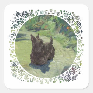 Kleiner Scottie im Garten Quadratischer Aufkleber