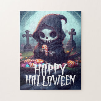 Kleiner Sensenmann mit Süßigkeiten Frohes Hallowee Puzzle