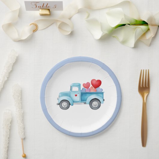Kleiner Single Blauer LKW Valentine Party Pappteller (Hochzeit)