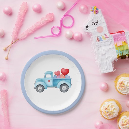 Kleiner Single Blauer LKW Valentine Party Pappteller (Party)