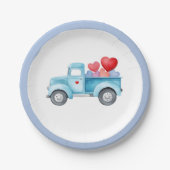 Kleiner Single Blauer LKW Valentine Party Pappteller (Vorderseite)