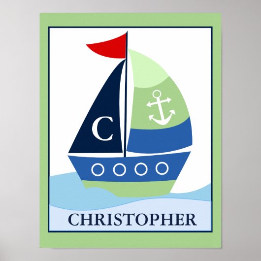 Kleiner Skipper Sailboat Individuelle Name Print Poster (Vorne)