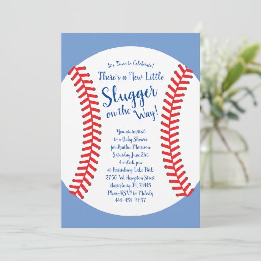 Kleiner Slugger Baseball Baby Shower Sports Boy Einladung (Stehend Vorderseite)