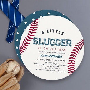 Kleiner Slugger Baseball Junge Baby Shower Kreis Einladung