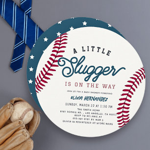 Kleiner Slugger Baseball Junge Baby Shower Kreis Einladung