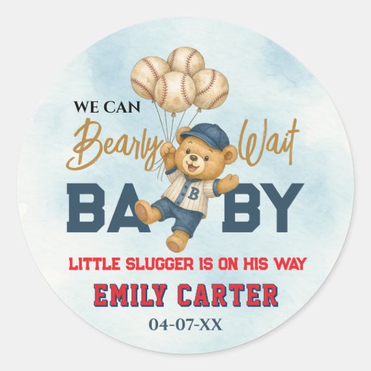 Kleiner Slugger Blue Baseball Baby Dusche Runder Aufkleber (Vorderseite)
