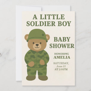 Kleiner Soldat Teddybär Junge Babyparty-Einladung Einladung