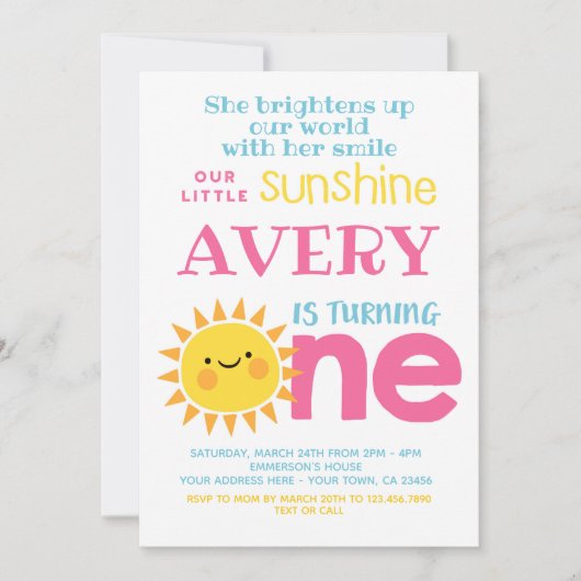 Kleiner Sonnenschein 1. Geburtstag Einladung (Vorderseite)