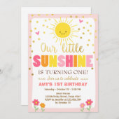 Kleiner Sonnenschein Einladung Geburtstag Pink Gol (Vorne/Hinten)