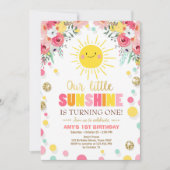 Kleiner Sonnenschein Geburtstag Einladung Pink Flo (Vorderseite)