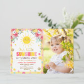Kleiner Sonnenschein Geburtstag Einladung Pink Flo (Stehend Vorderseite)