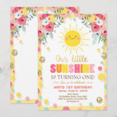Kleiner Sonnenschein Geburtstag Einladung Pink Flo (Vorne/Hinten)